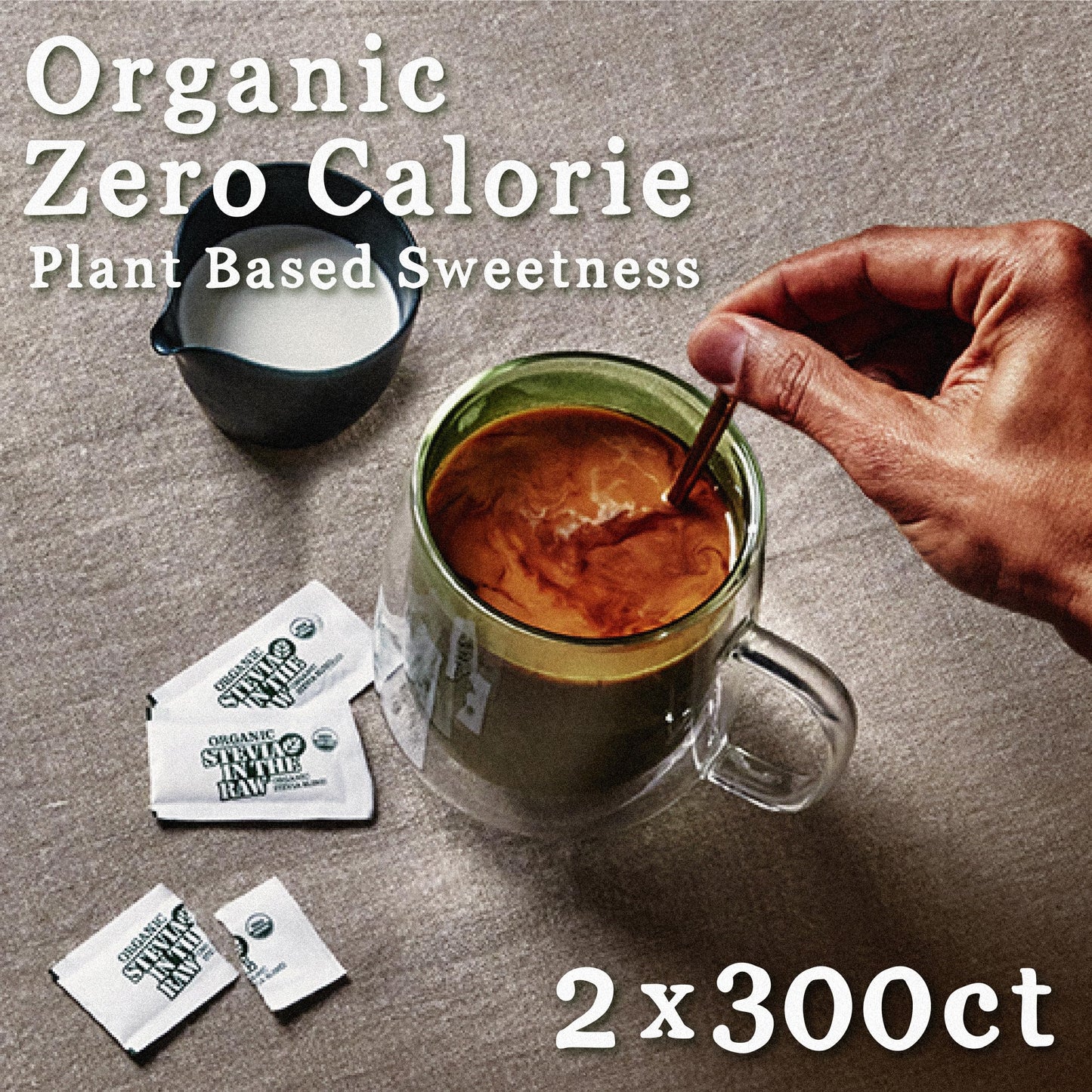 IN THE RAW Organic Stevia Sweetener Packets, 300 Ct Box (2 Pack) - Zero Calorie, No Erythritol, USDA Organic, Non-GMO, Vegan