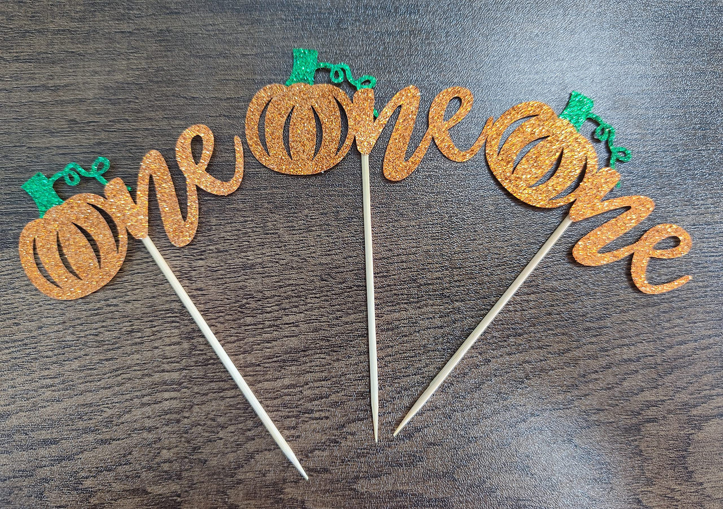 24Pcs Orange Glitter Pumpkin One Cupcake Toppers, Little Pumpkin 1St Birthday Cupcake Toppers One Pumpkin Cupcake Picks For Firs