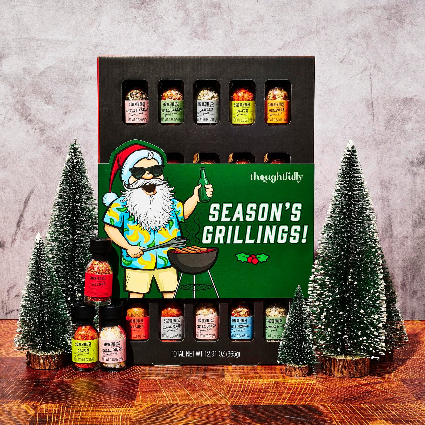 Smokehouse By Thoughtfully Holiday Ultimate Grilling Spice Seasoning Gift Set,Flavors Include Chili Garlic, Rosemary And Herb, Lime Chipotle And More, Christmas Wrap, Set Of 20