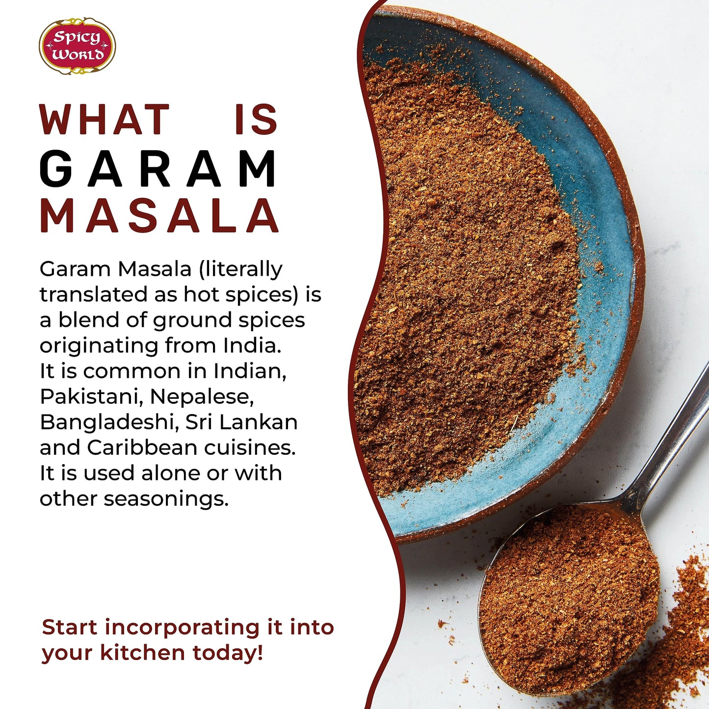 Spicy World Garam Masala Powder 1 Pound Bulk Jar - 16 Ounce - 15 Premium Indian Spice Blend, Salt Free