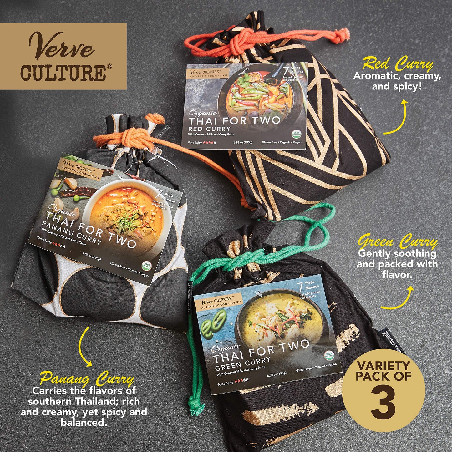 Verve Culture Thai For Two - Organic Thai Curry Cooking Sampler Kit | Usda Organic, Vegan, Gluten-Free | Made In Thailand