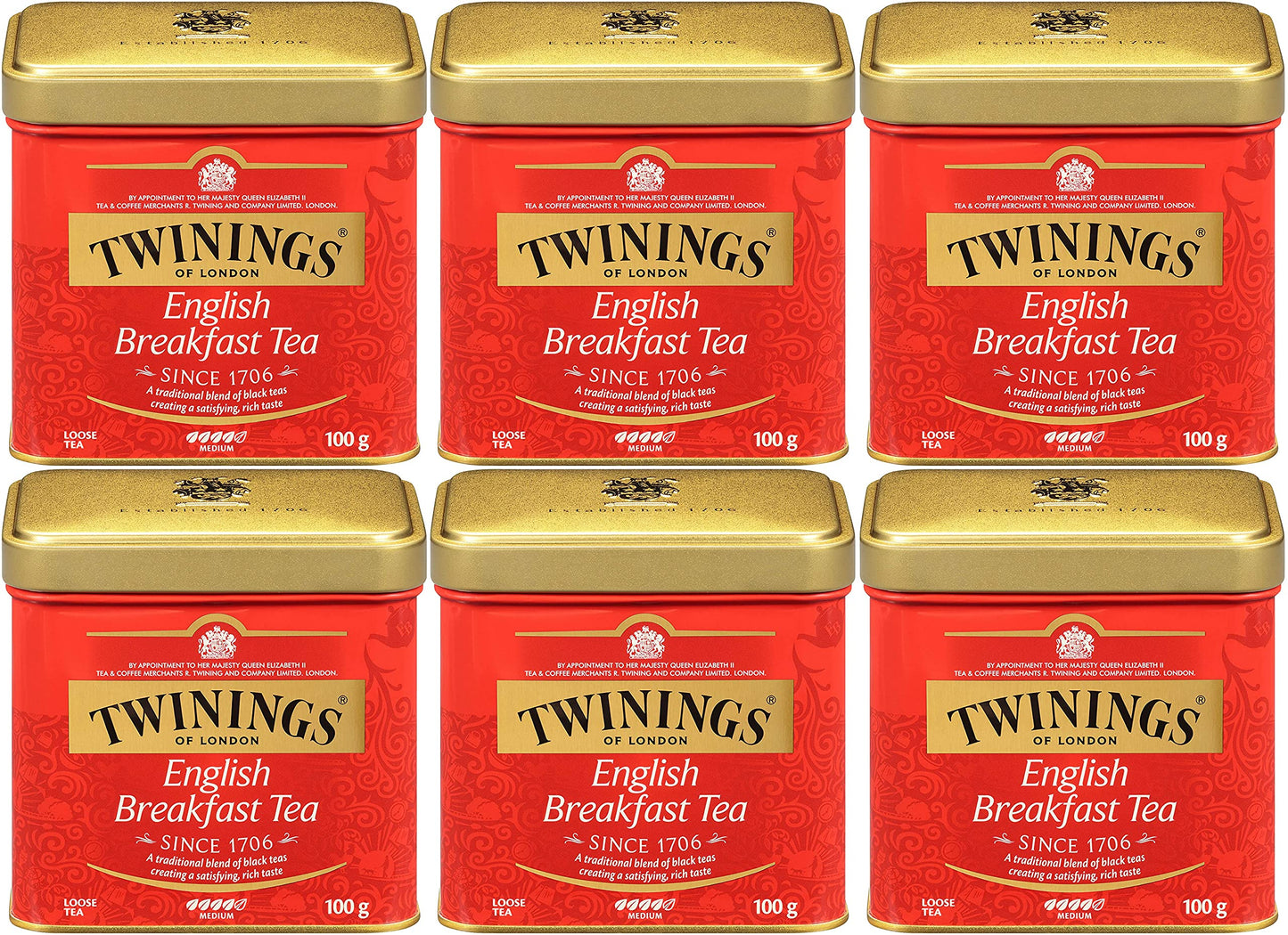 Twinings Of London English Breakfast Loose Tea Tins, 3.5 Ounce (Pack Of 6)