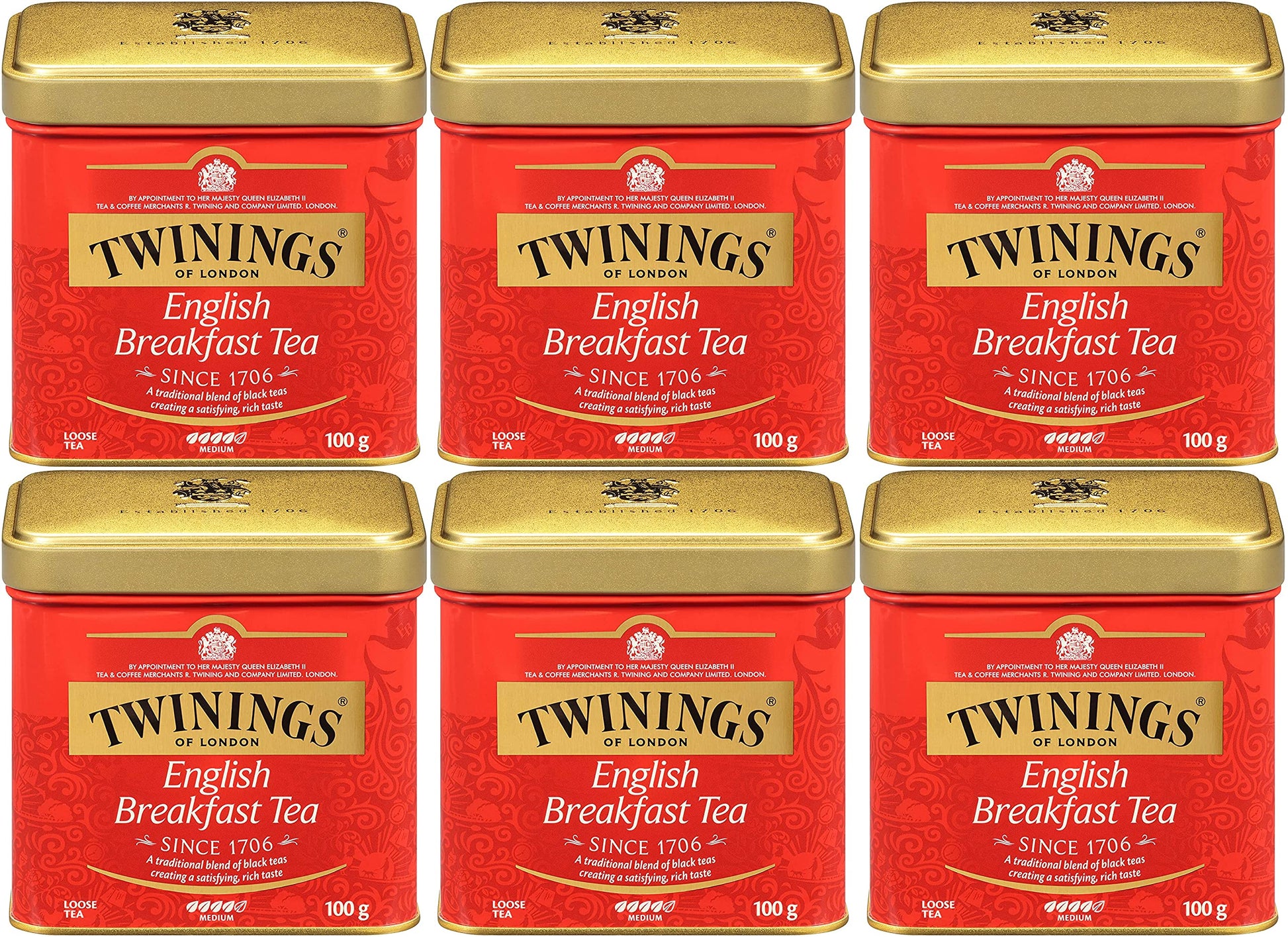 Twinings Of London English Breakfast Loose Tea Tins, 3.5 Ounce (Pack Of 6)