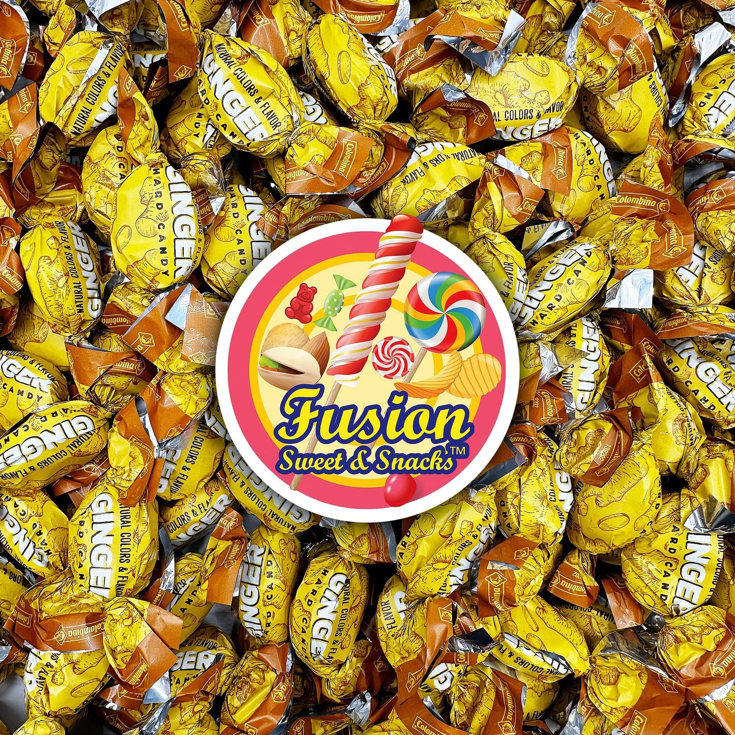 Fusion Sweets Ginger Candy - Hard Candy for Nausea Relief - 1 Pound Bag - Yellow - Individually Wrapped (Approx 90 Pieces)