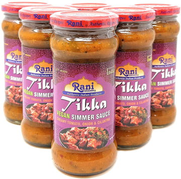 Rani Tikka Vegan Simmer Sauce (Creamy Tomato, Onion & Cilantro) 14Oz (400G) Glass Jar, Pack Of 5 +1 Free ~ Easy To Use | Vegan | No Colors | All Natural | Non-Gmo | Gluten Free | Indian Origin