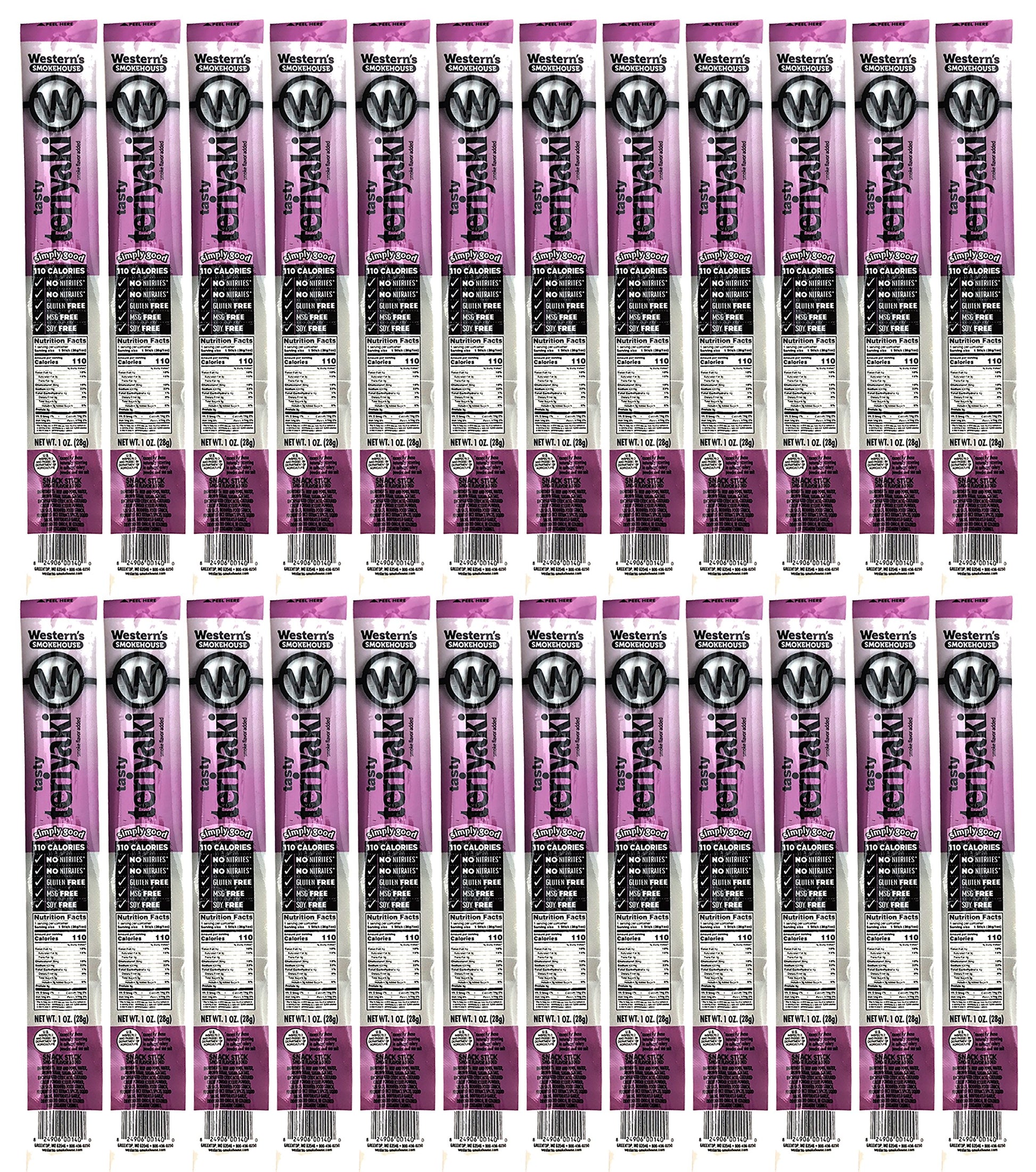 Westerns Smokehouse Teriyaki Meat Sticks - Gluten-Free, MSG-Free, Nitrate-Free - 24 Pack (1 Ounce Each)