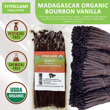 FITNCLEAN Vanilla Beans - 20 Madagascar Organic Grade A, 6 Non-GMO Pods for Baking and Cooking