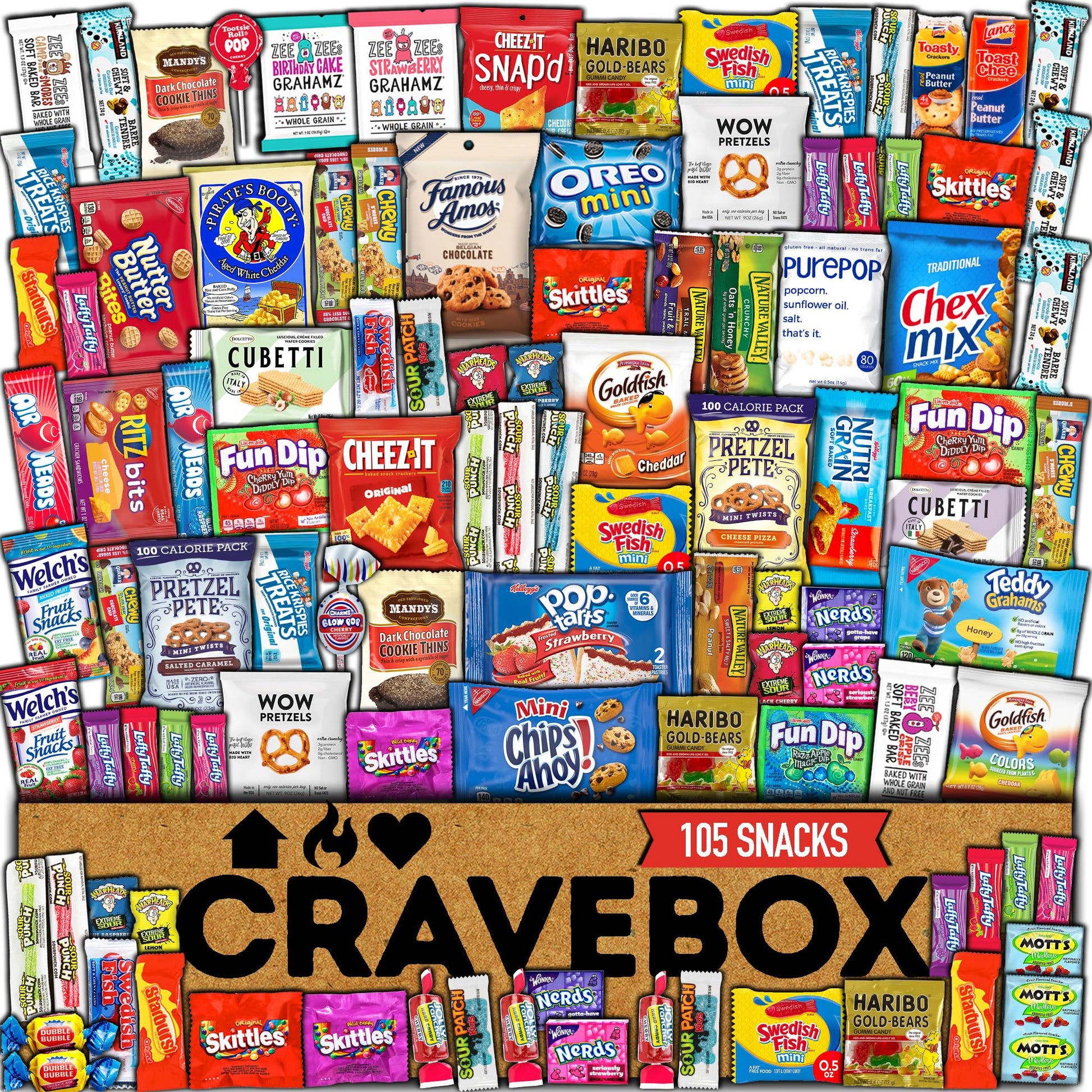 CRAVEBOX Snack Box Variety Pack Care Package (105 Count) Halloween Treats Gift Basket Boxes Pack Adults Kids Grandkids Guys Girl