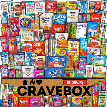 CRAVEBOX Snack Box Variety Pack Care Package (105 Count) Halloween Treats Gift Basket Boxes Pack Adults Kids Grandkids Guys Girl