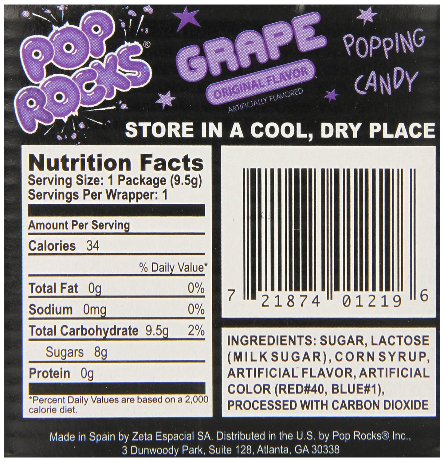 Pop Rocks Popping Candy, Grape, 0.33 Oz, 24 Count