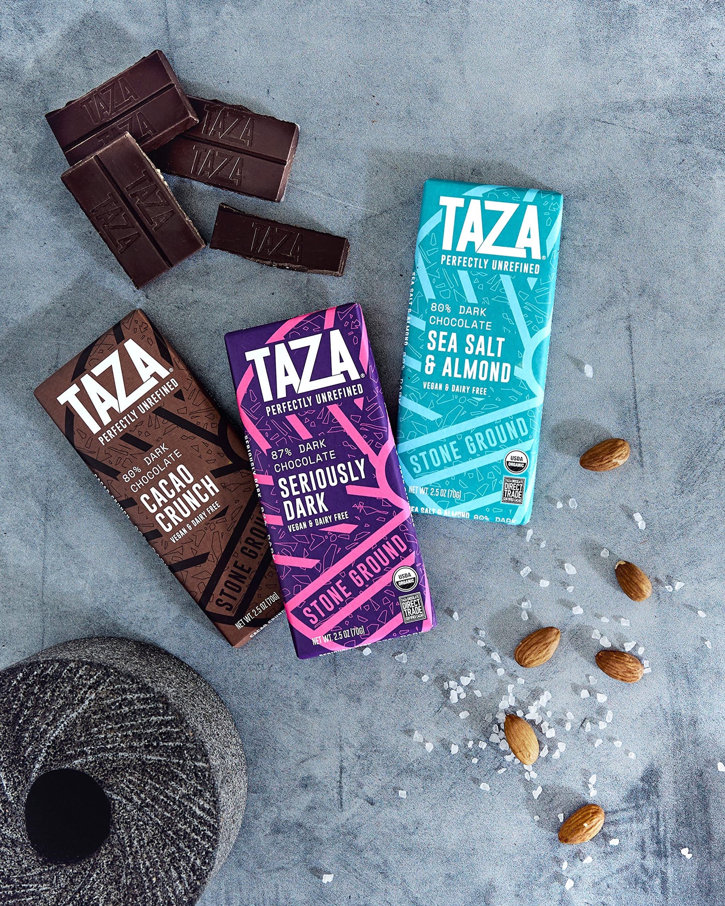 Taza Chocolate Organic Amaze Bar 80% Stone Ground, Cacao Crunch, 2.5 Ounce (10 Count), Vegan