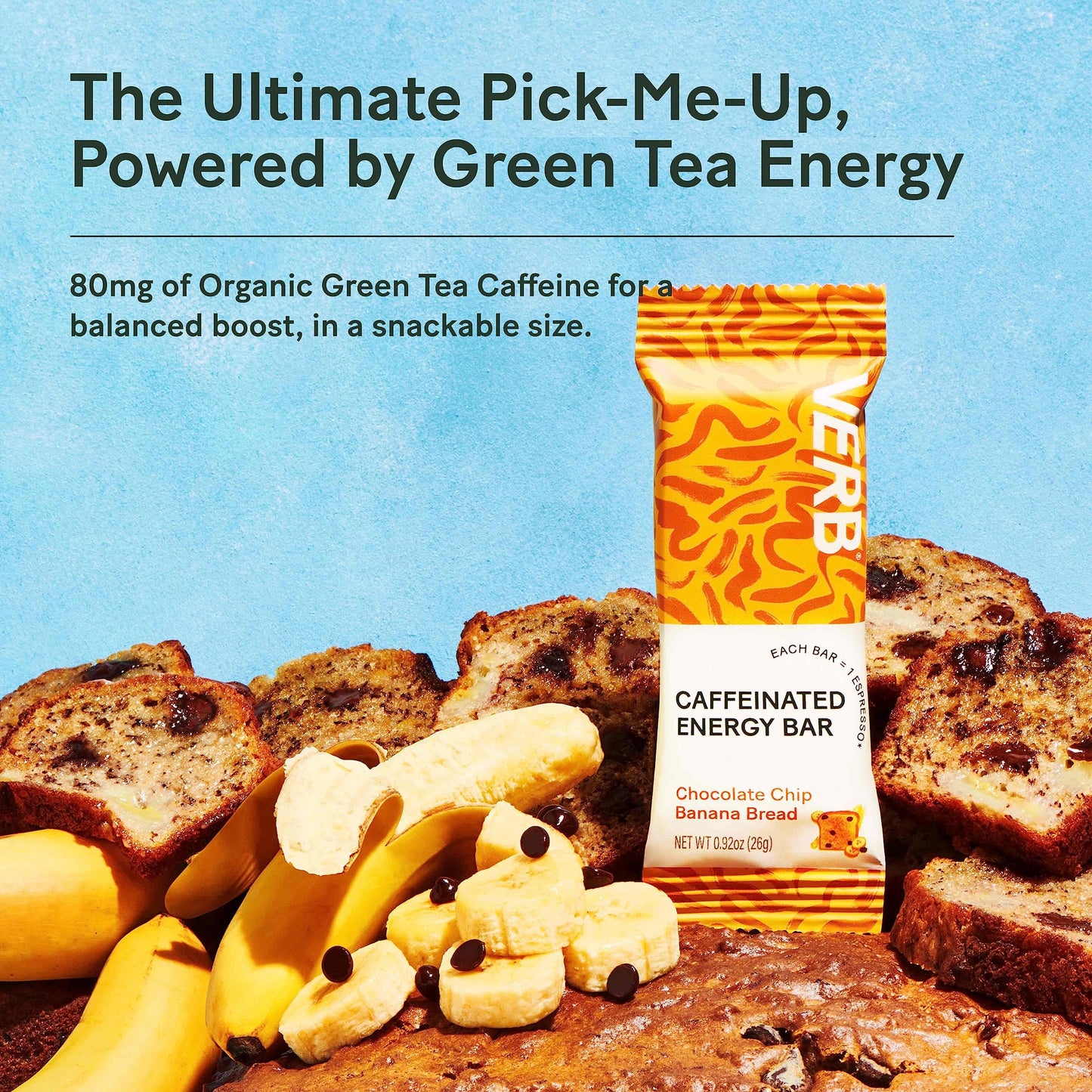 Verb Caffeinated Energy Bars Variety Pack - 2 Delicious Flavors (26G, Pack Of 16) 110-Calorie Delicious Low Sugar Energy Bar, Vegan & Gluten Free On-The Go Snack With 80Mg Green Tea Caffeine