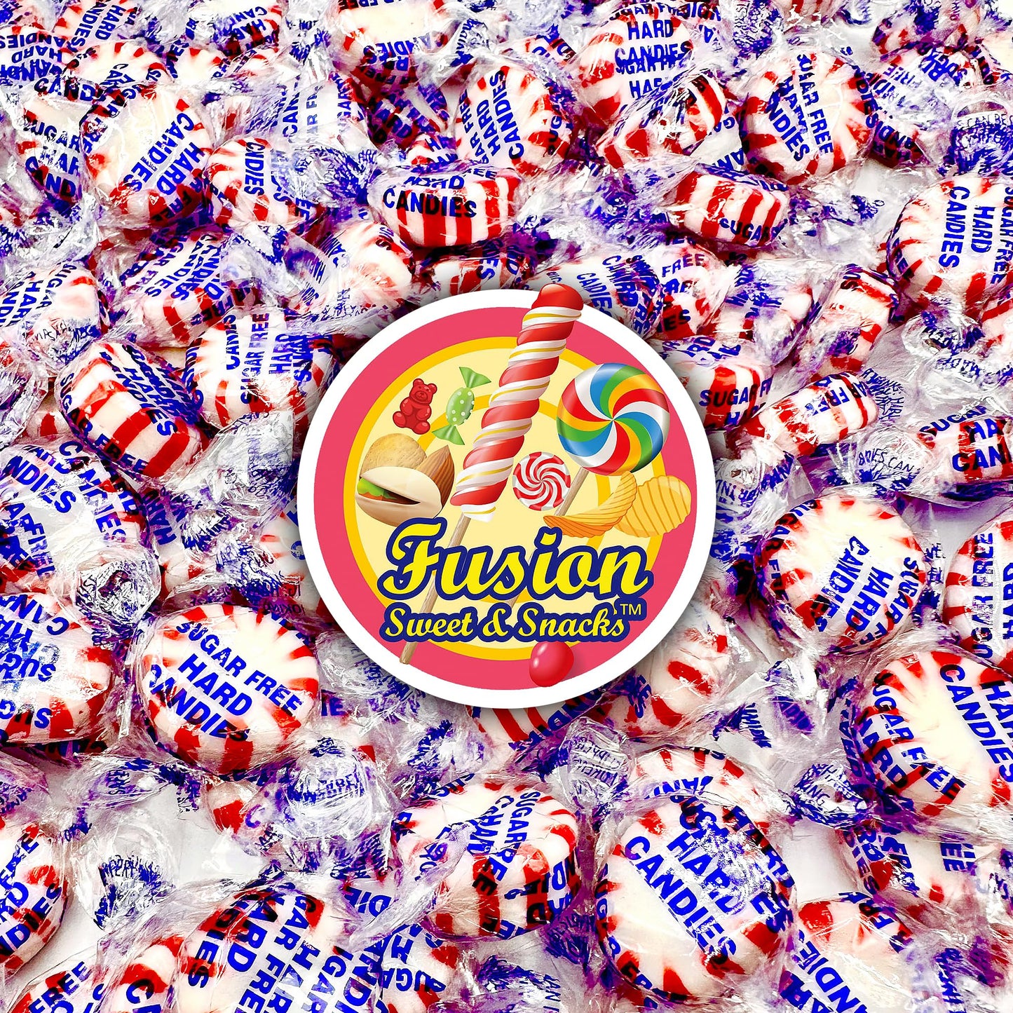 Fusion Sweets Sugar Free Peppermint Starlight Candy - 1 lb Bulk Bag - Individually Wrapped - Red and White - Keto Friendly