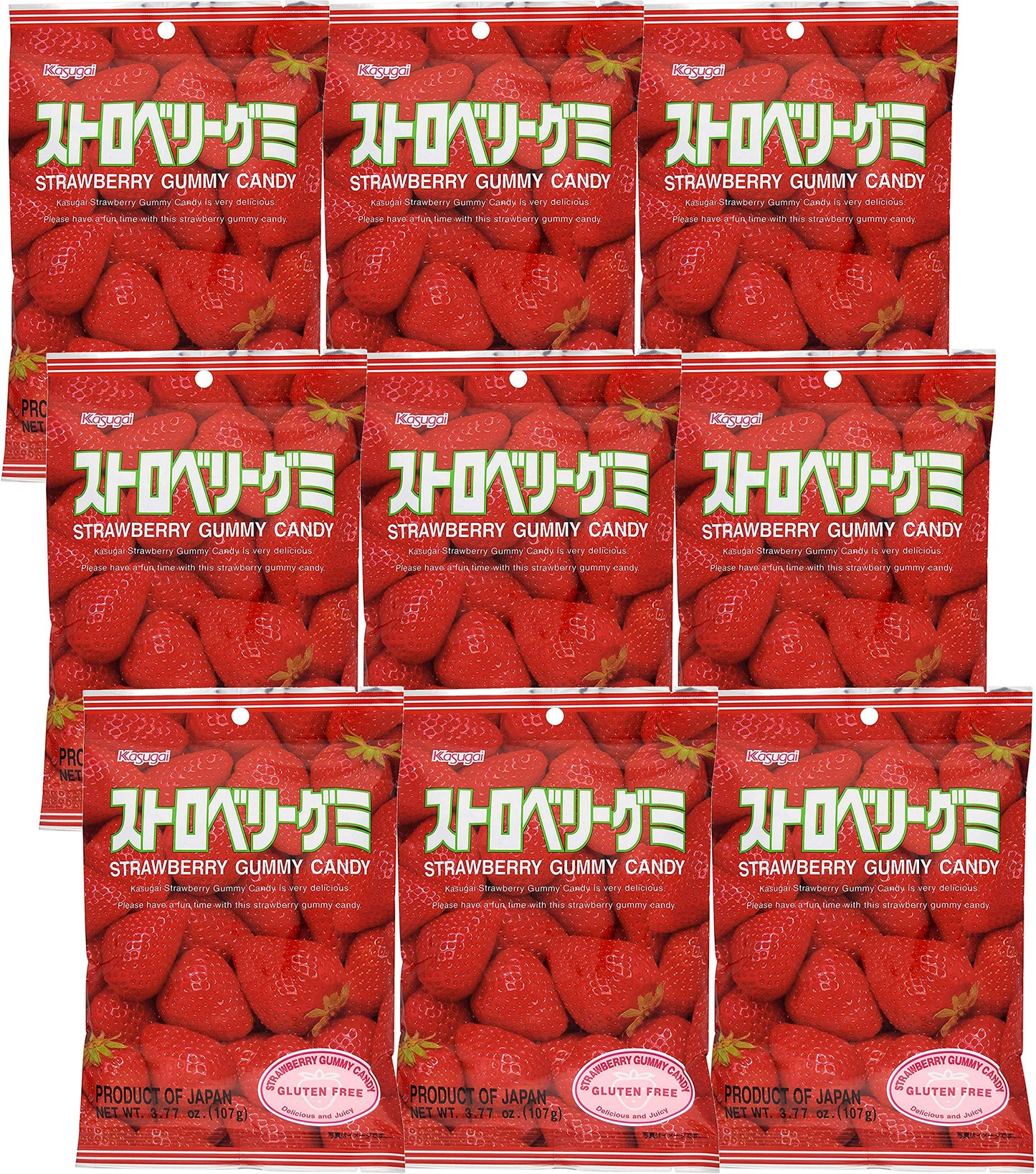 Kasugai Strawberry Gummy Candy 3.77Oz (9 Pack)