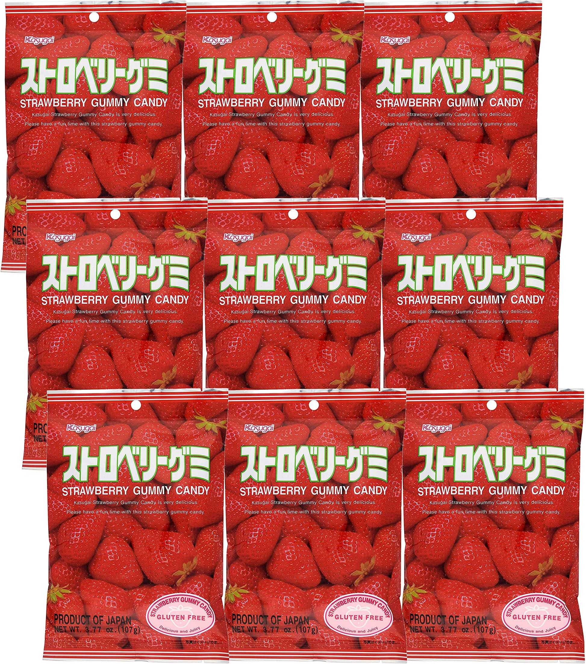 Kasugai Strawberry Gummy Candy 3.77Oz (9 Pack)