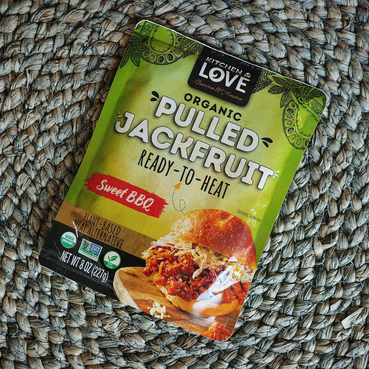 Kitchen & Love Jackfruit Sweet BBQ, Vegan, Gluten Free, High Fiber, 6 Pack, Ready in 90 Seconds