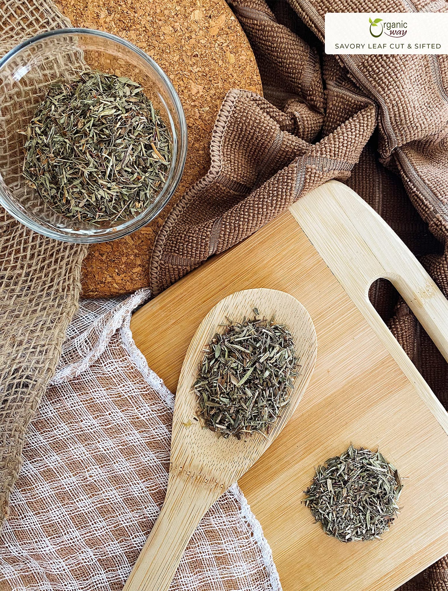 Organic Way Savory Leaf Cut & Sifted (Satureja Hortensis) | Herbal Tea - European Wild-Harvest | Organic & Kosher Certified | No