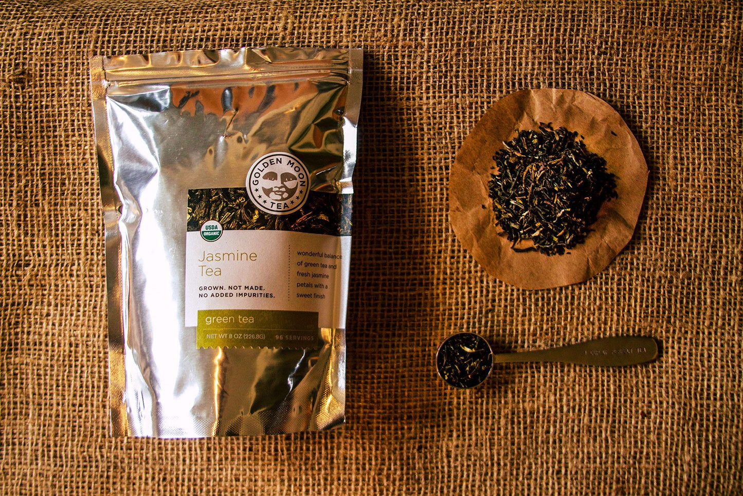 Golden Moon Organic Jasmine Loose Leaf Tea, 8 Ounce, 96 Servings - Premium Quality Herbal Tea for Aromatic Flavor and Relaxation