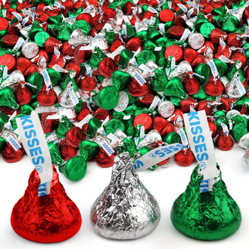 Hershey Kisses Chocolate Christmas Mix, 2Lb Pack Of Christmas Candy Individually Wrapped, Delicious Chocolate Kisses In Red, Green, And Silver Foil, Perfect Bulk Christmas Candy For Holidays