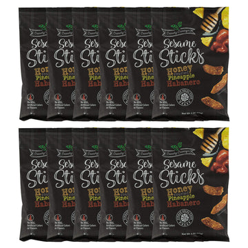 Crunchy Cravings Sesame Sticks, Honey Roasted Pineapple Habanero, 12-Pack of 3oz Snack Bags, Total 36oz