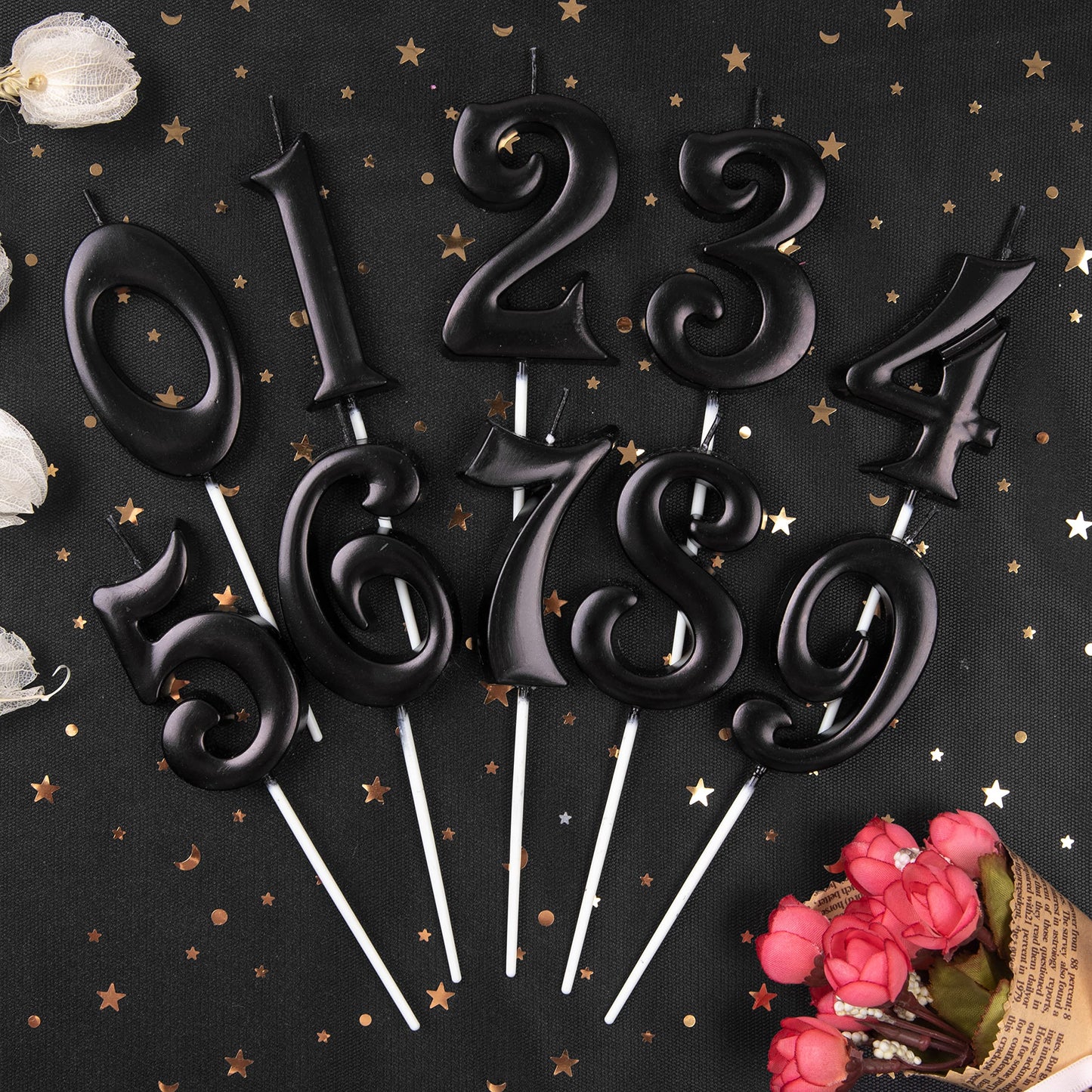 PHD CAKE Black Number Birthday Candles, 9 Inch Wax Cake Decorations, Elegant Party Supplies