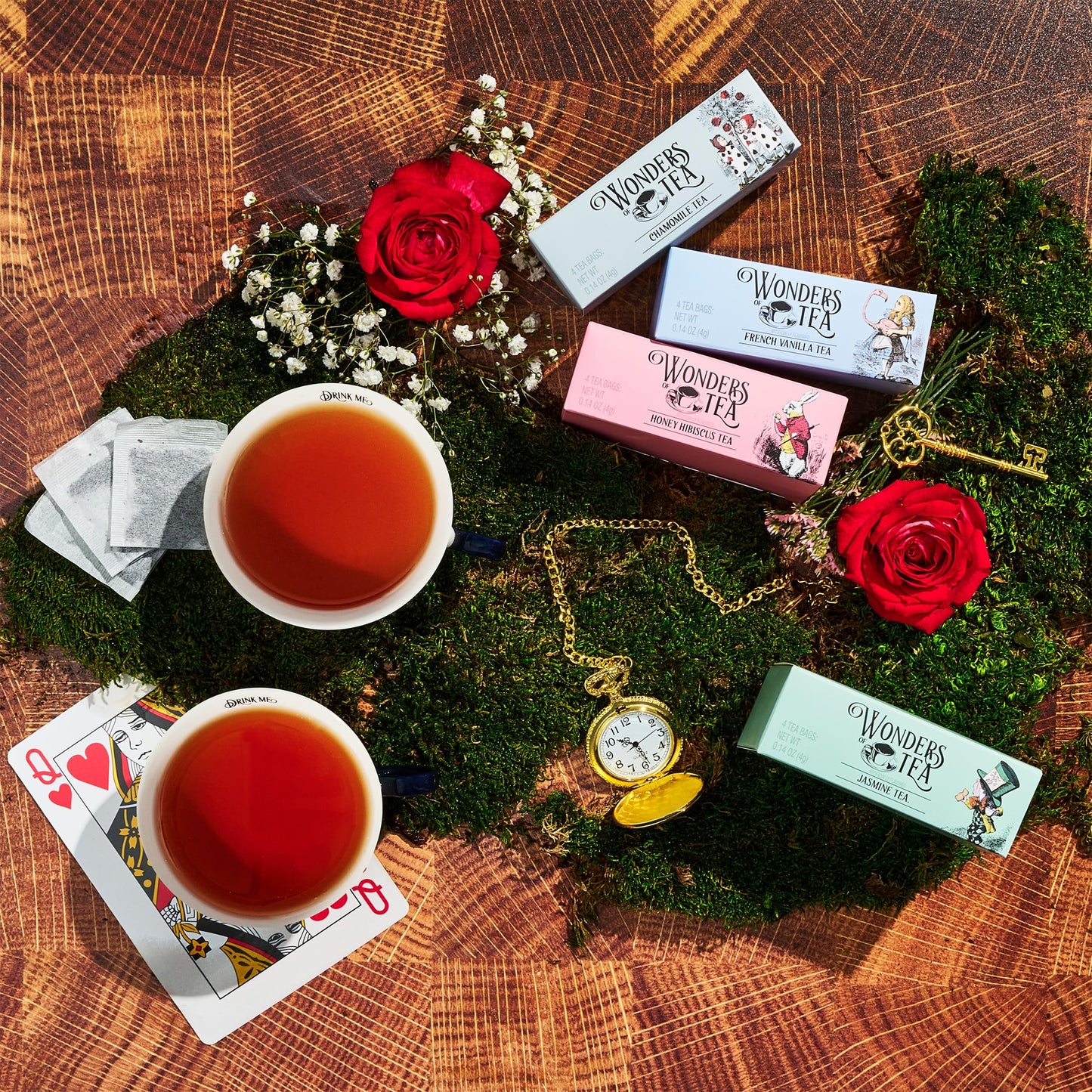 Alice’S Adventures In Wonderland Tea Assortment Gift Set, Includes 2 Ceramic Cups And 32 Tea Bags Of Herbal, Black, And Green Tea In Whimsical Book-Shaped Packaging, Set Of 34