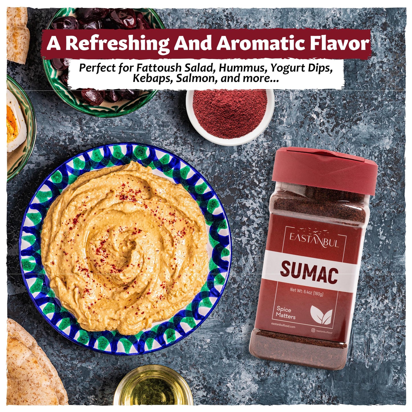 Eastanbul Sumac Spice Powder 6.4Oz, Ground Sumac Spice Fresh Farm Turkish Sumac Seasoning For Mediterranean Dishes & Middle East