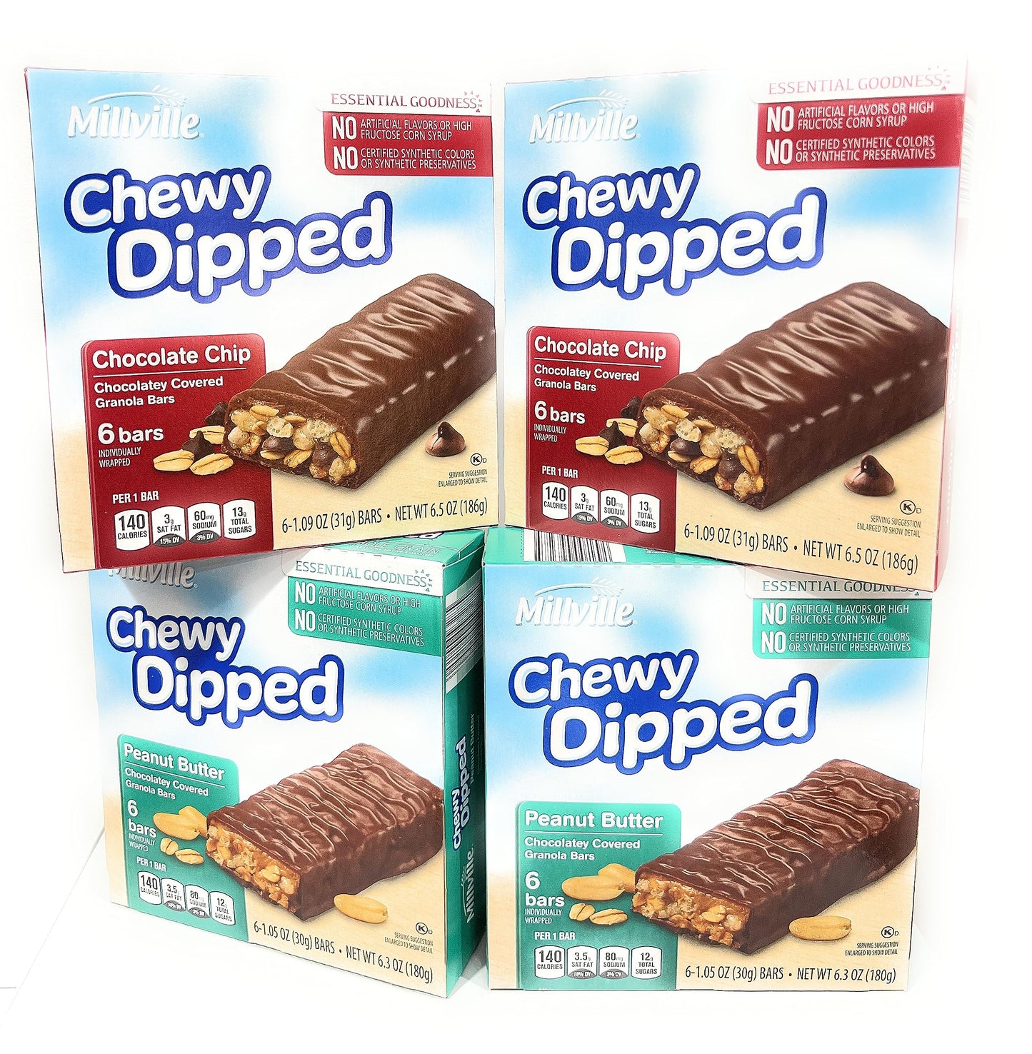 Millville Chewy Dipped Granola Bars Combo, Chocolaty Covered, 6.3oz (Pack of Four)