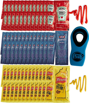 Gift Set: 25 Ketchup, 25 Mustard & 25 Mayo Packets - 75 Total Condiment Packs With Cmc Products Clip And Spreader (Approximately 25 Packets Each)