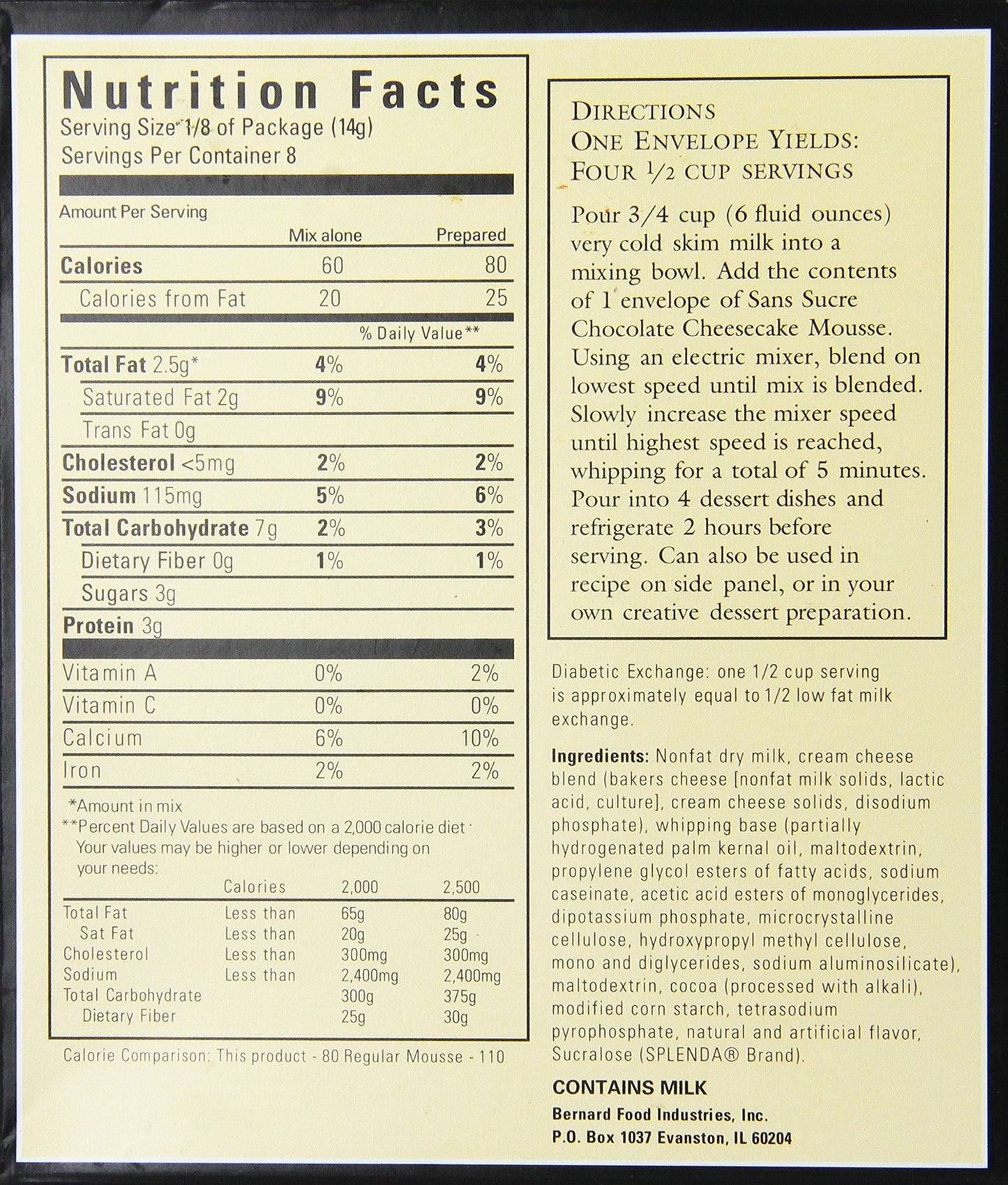 SANS SUCRE Chocolate Cheesecake Mousse Mix - Sugar Free and Gluten Free