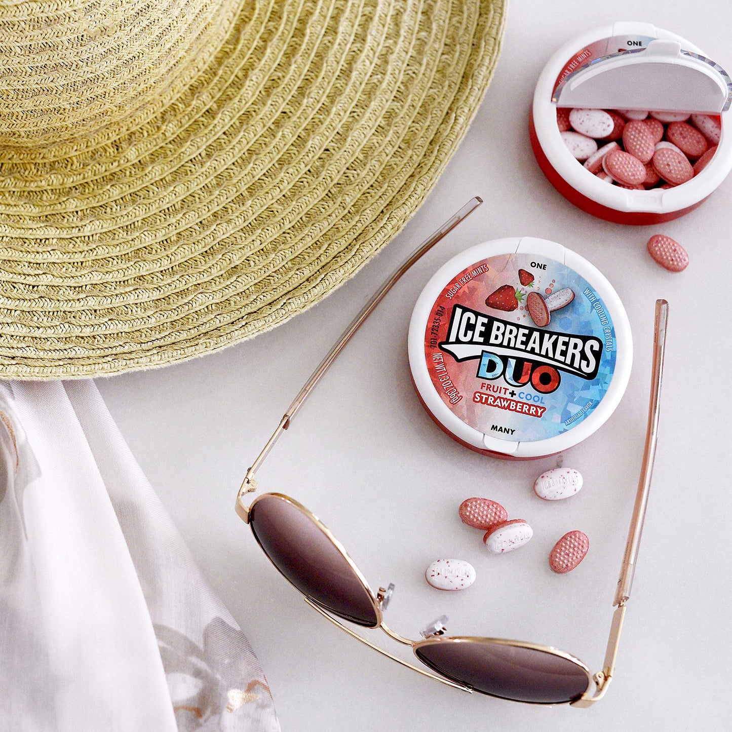 ICE BREAKERS Duo Fruit Plus Cool Strawberry Sugar Free Breath Mints Tins (8 Count) and ICE BREAKERS Wintergreen Sugar Free Breat