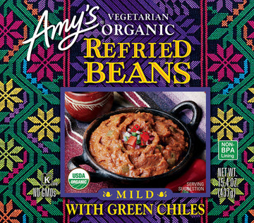 Amys Organic Refried Beans, Mild with Green Chiles, Vegan, Gluten Free, 15.4 Oz