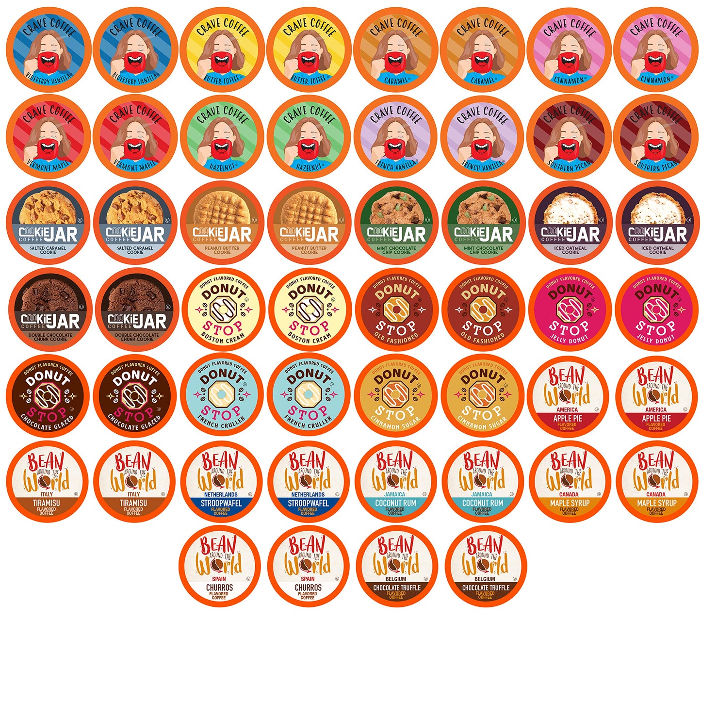 Coffee Pod Variety Packs Flavored Sampler, Assorted, Compatible with 2.0 K-Cup Brewers, 52 Count