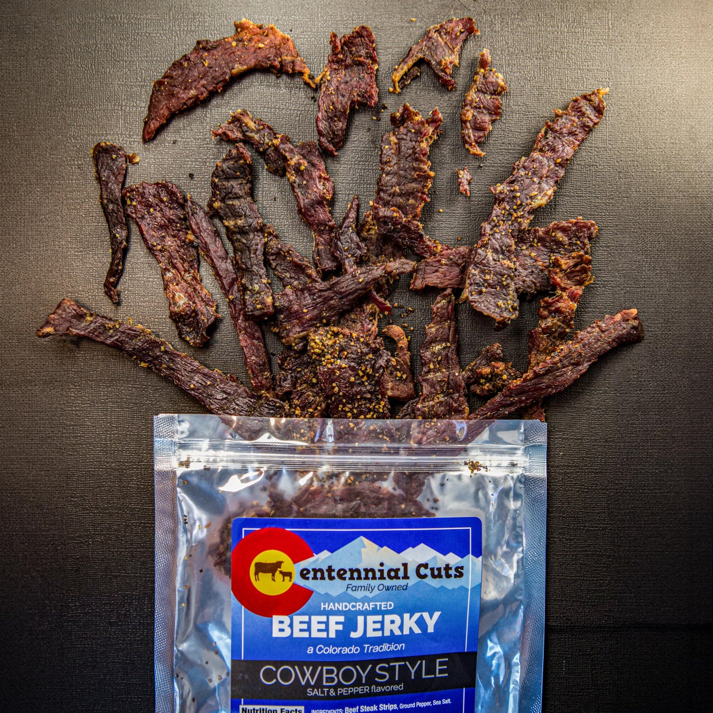 Centennial Cuts - Cowboy Style Salt and Pepper Beef Jerky - 7 Oz, Family Owned, Protein Snack