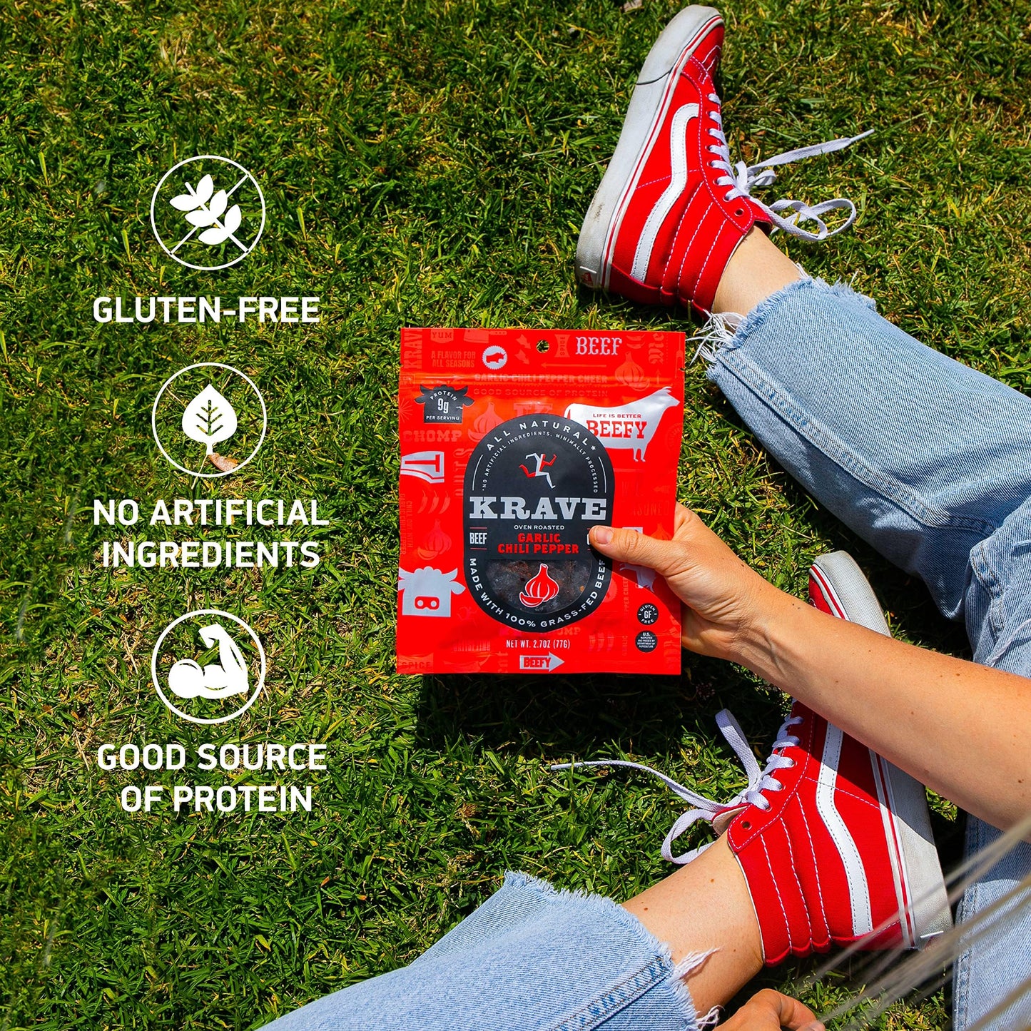 Krave Jerky Gourmet Beef Cuts, Garlic Chili Pepper, 2.7 Ounce (Pack Of 8)