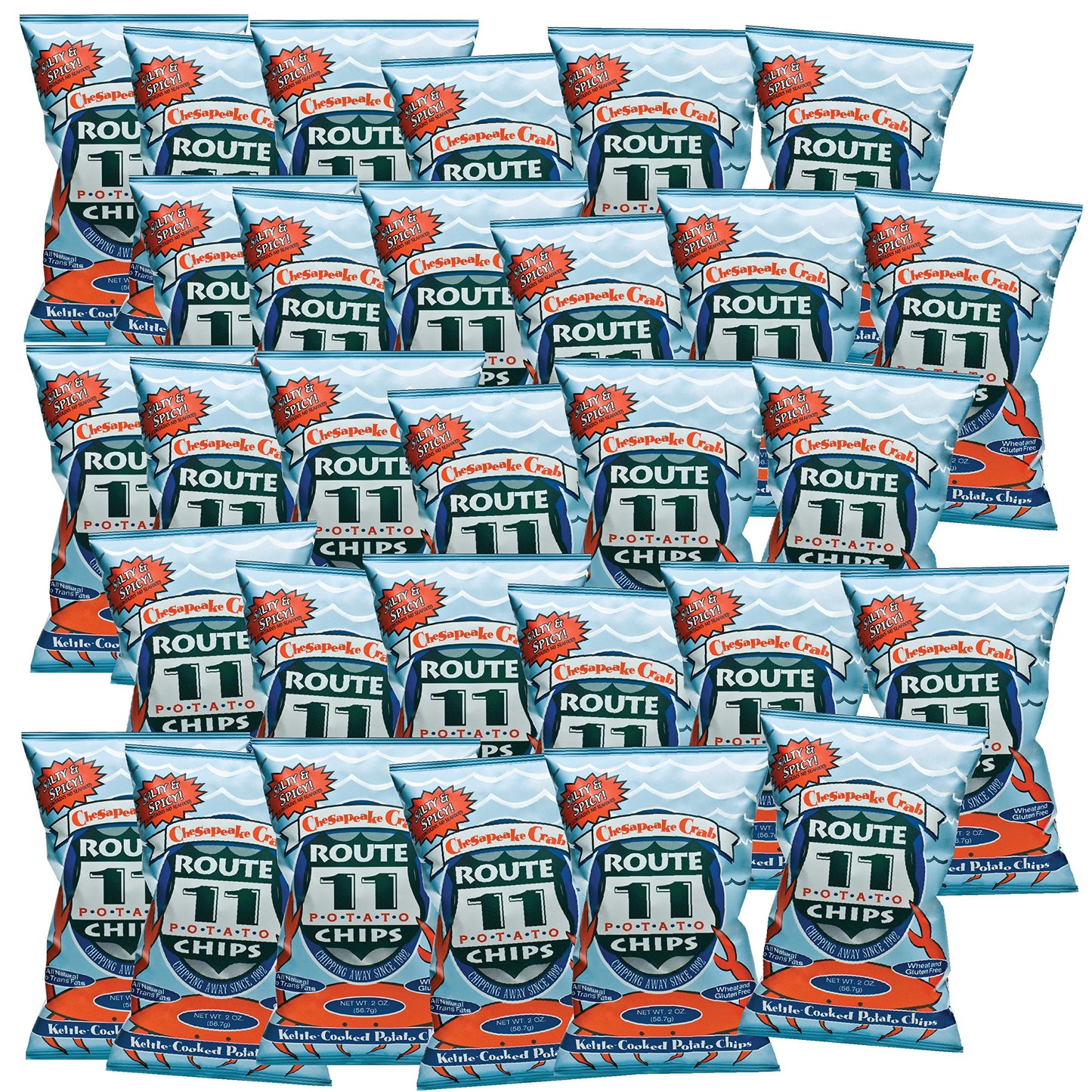 Route 11 Potato Chips Chesapeake Crab Flavor - 30 Bags (2 oz each) - Perfect Snack for Seafood Lovers