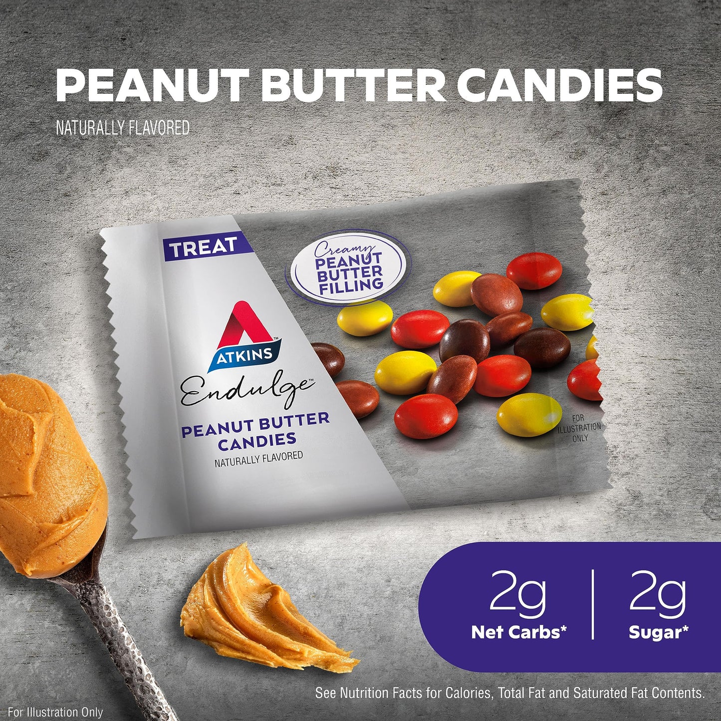 Atkins Endulge Treat, Peanut Butter Candies, 2g Net Carbs, 2g Sugar, Creamy Peanut Butter Filling, Low Carb, Low Sugar, 4 Packs