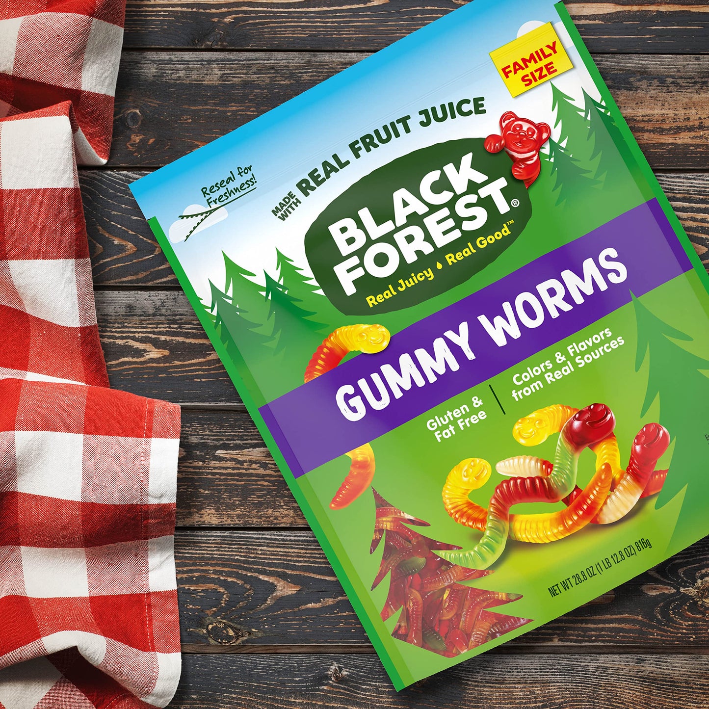 Black Forest Gummy Worms, 28.8oz Resealable Bag, Black, Pack of 1, Model 02001
