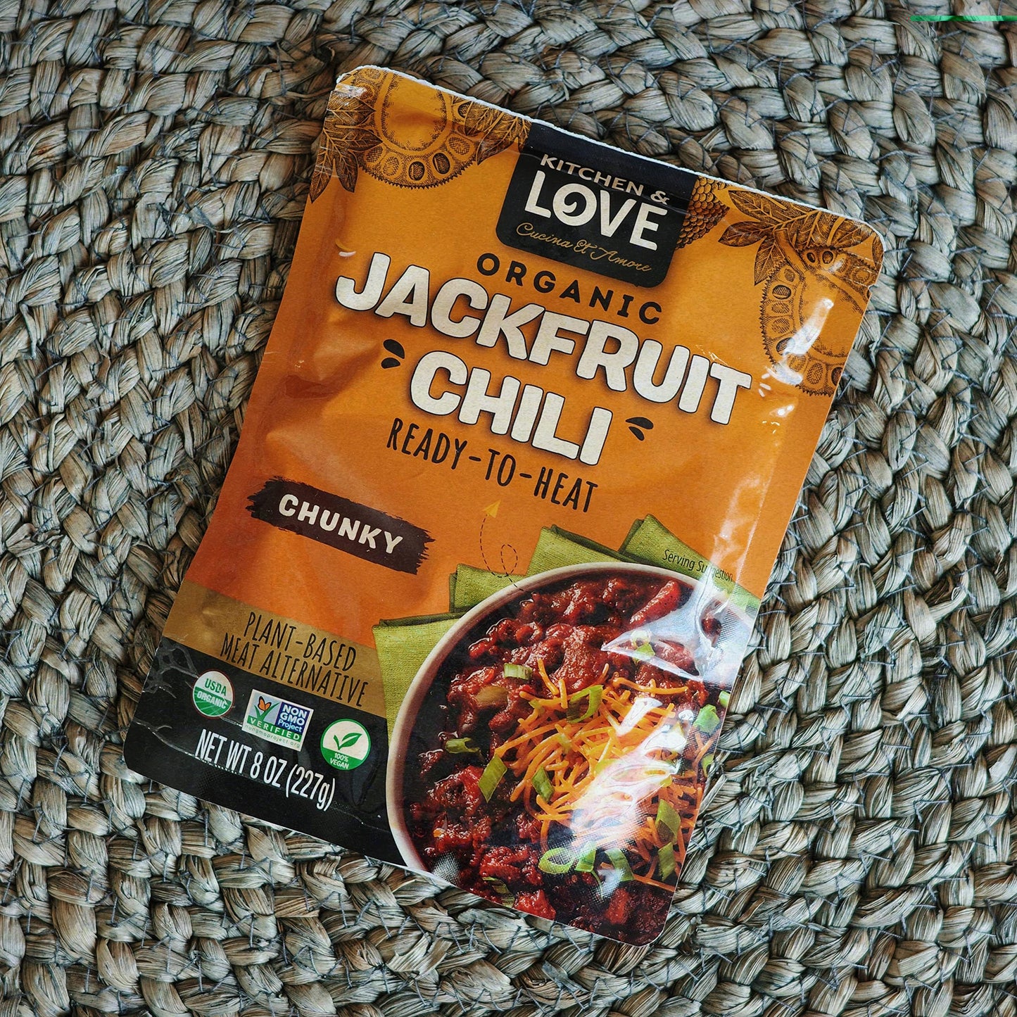 Kitchen & Love Jackfruit Chunky Chili, Organic, Fully Cooked, Versatile Plant Based Meat Alternative, Gluten Free, Ready In 90 S