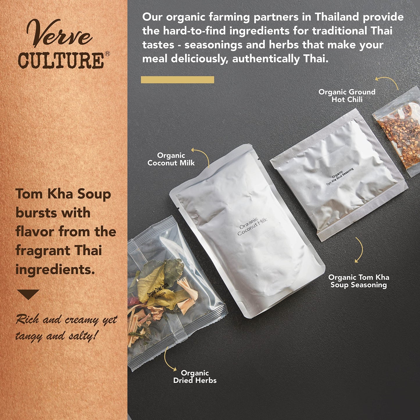 Thai For Two Cooking Kit By Verve Culture | Usda-Organic Tom Kha Soup Cooking Kit | Authentic Thai Cuisine | Unique Cooking Gift
