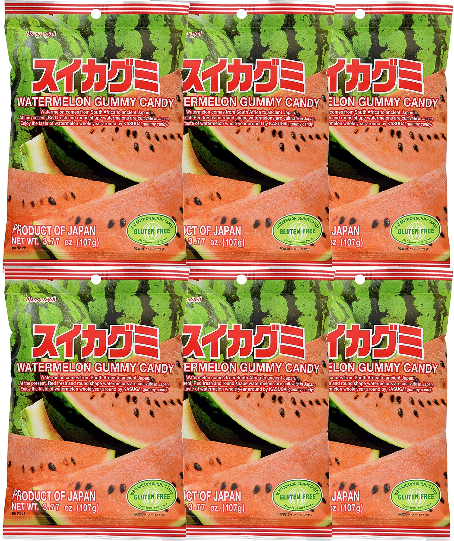 Kasugai Watermelon Gummy Candy 3.77Oz (6 Pack)