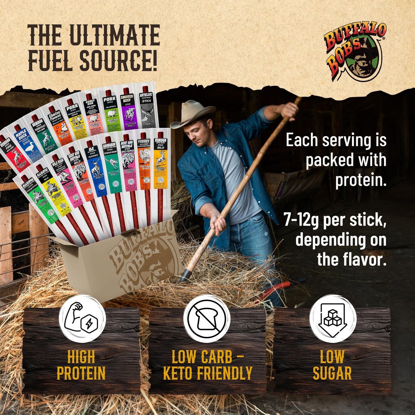 Buffalo Bob'S Wild Game Meat Snack Stick - Jalapeno Pork Stick 10 Pack