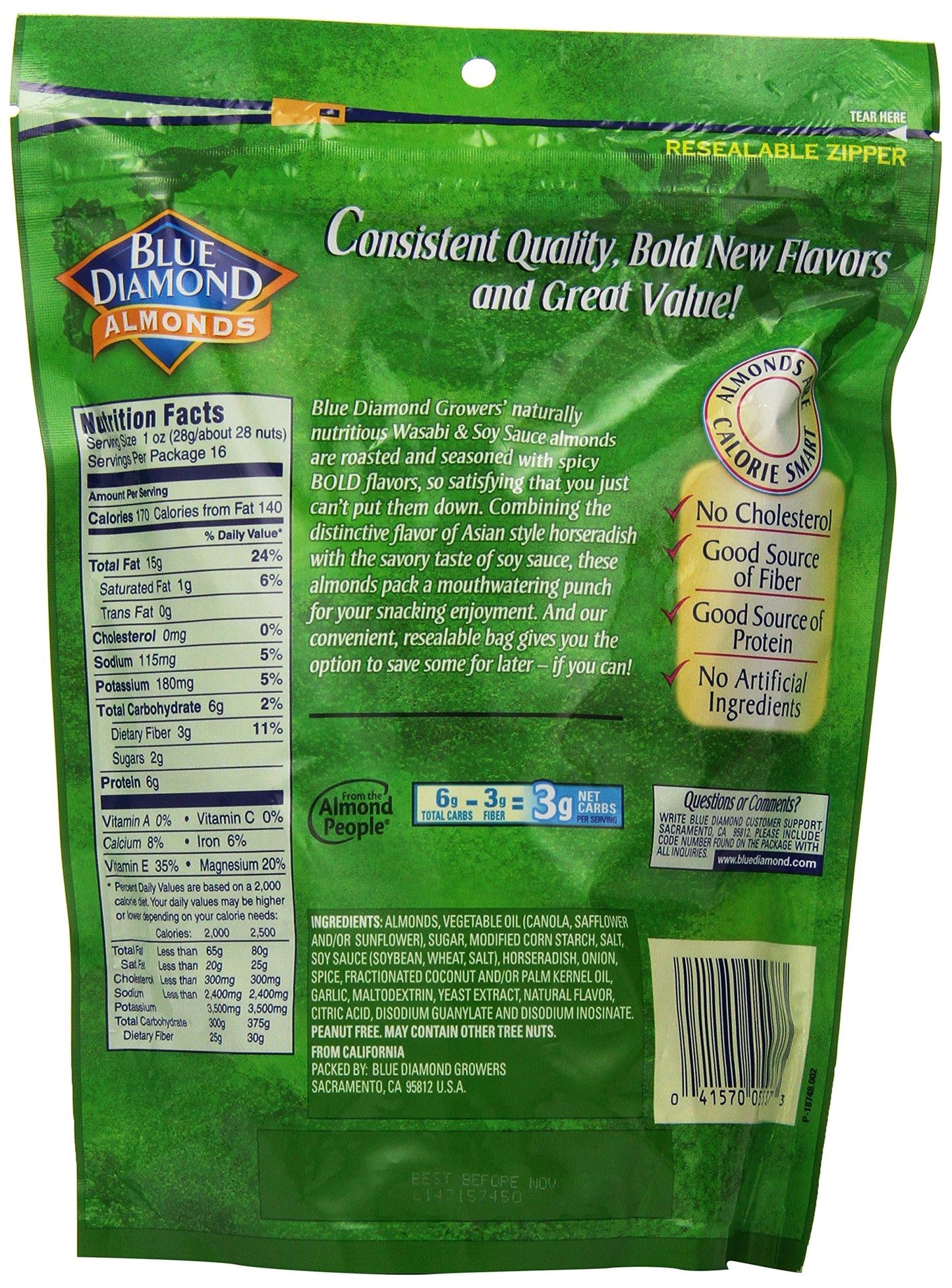 Blue Diamond, Sauce Soy Wasabi Vpck, 16 Oz, (Pack Of 6)