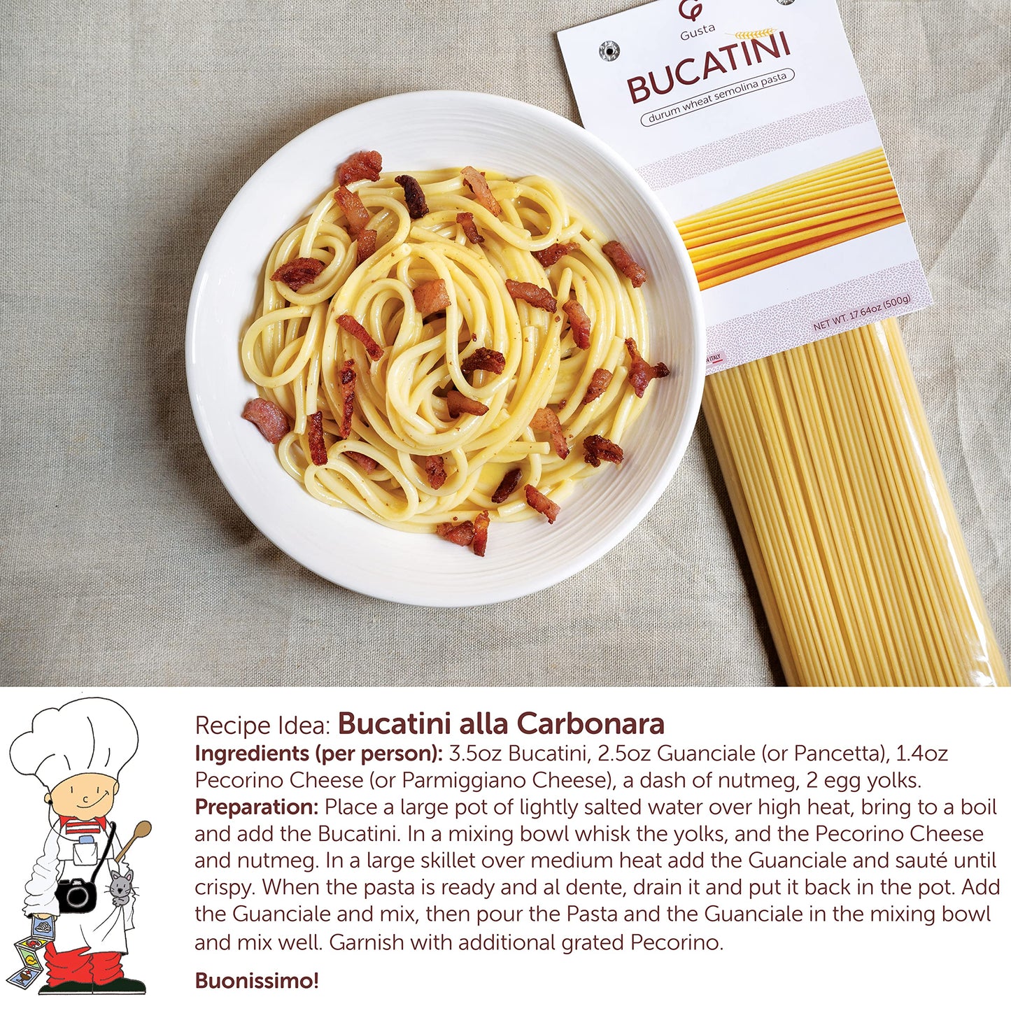 GUSTA Bucatini Pasta Noodles - Organic Duspirit-inspired flavor Wheat - Non-GMO - 17.64oz (2 Pack)