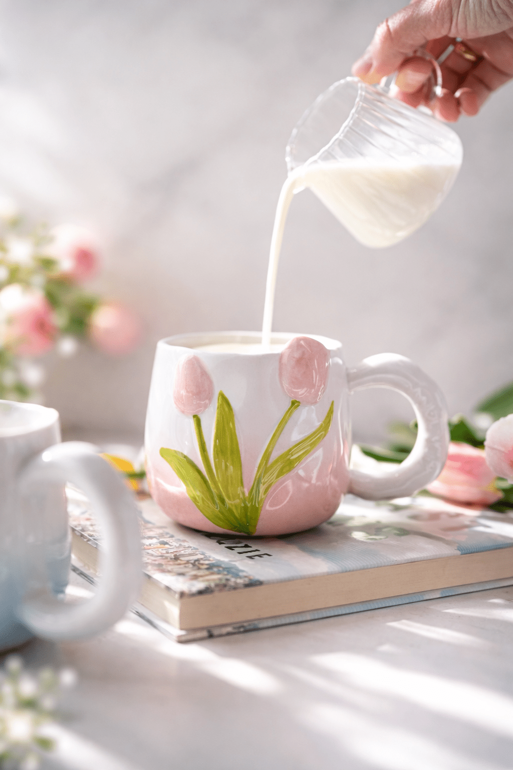 Hand-Painted 3D Tulip Ceramic Coffee Mug (400ml) – Colorful Floral Tea Cup