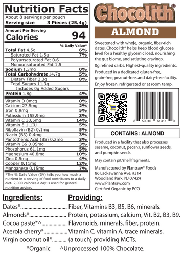Chocolith® - Almonds (7.4 oz) - Vegan, Gluten-Free, Paleo, 0g refined carbs.