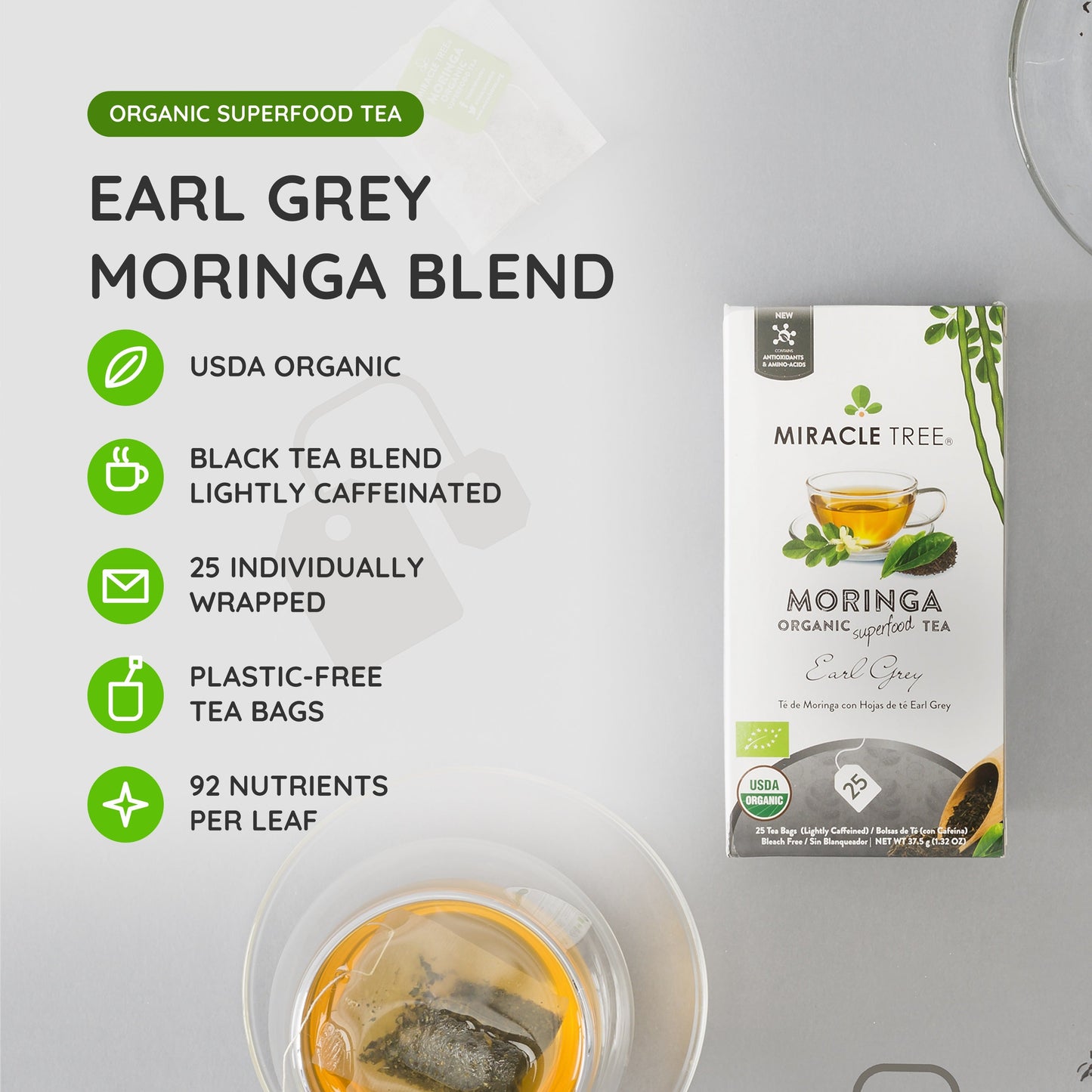 Organic Moringa Tea - Earl Grey - Lightly Caffeinated Herbal Tea