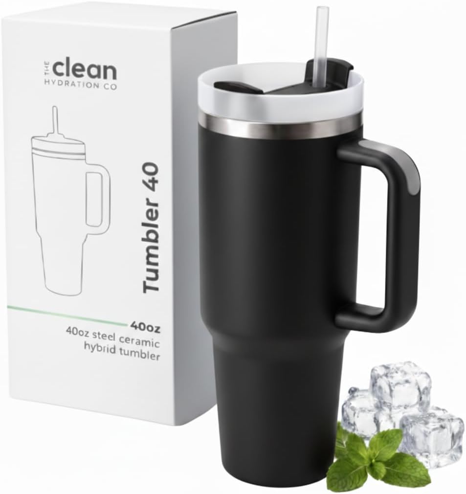 THE CLEAN HYDRATION CO. Insulated Ceramic Coated 40 oz Tumbler with Handle - (Aqua)