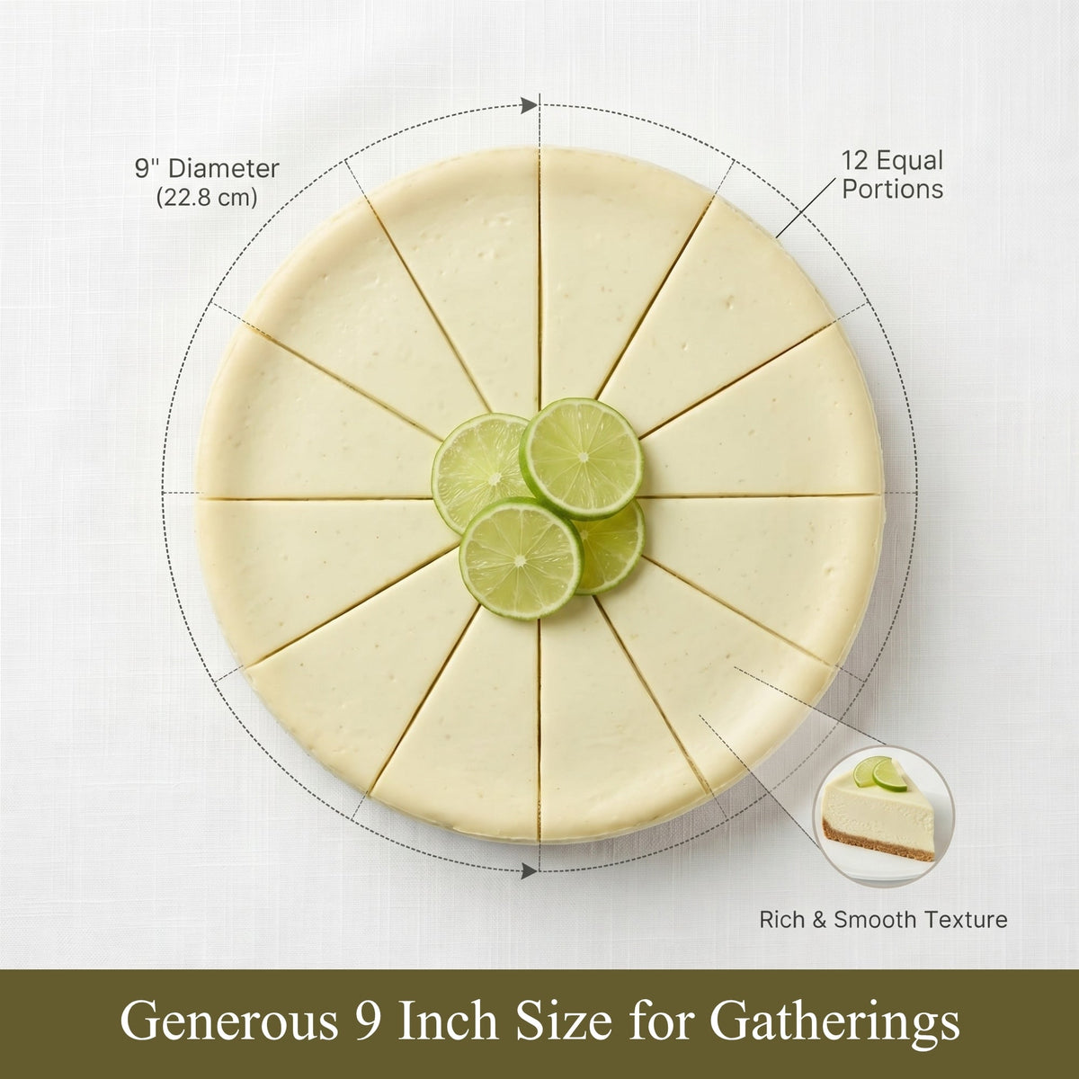 Andy Anand Sugar-Free Key Lime Cheesecake, 9-Inch, 2 lb – No Sugar Added, Diabetic-Friendly, Real California Cream Cheese, Holiday Gift Box