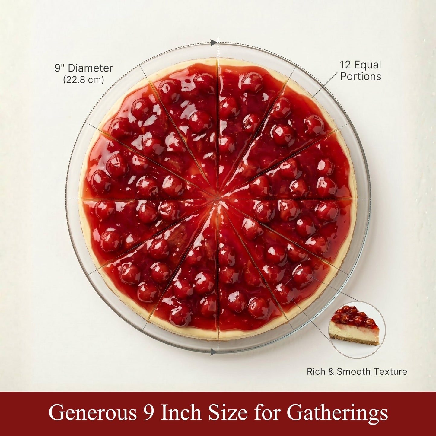 Andy Anand Sugar-Free Cherry Cheesecake, 9-Inch, 3.4 lb – Diabetic-Friendly, Freshly Baked, California Cream Cheese, All-Natural Gift Box